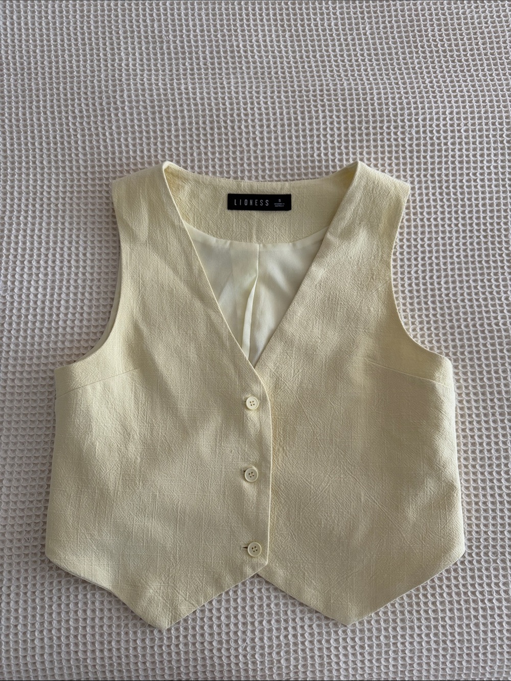 Lioness Light Yellow Textured Button Vest